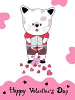 colección feliz día de san valentín con lindos gatos. diseña un estilo doodle con temática de san valentín vector