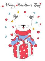 Collection Happy Valentine's Day with cute cats. Design a Valentine-themed doodle style vector