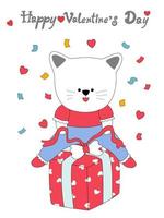 colección feliz día de san valentín con lindos gatos. diseña un estilo doodle con temática de san valentín vector