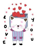 Collection Happy Valentine's Day with cute cats. Design a Valentine-themed doodle style vector