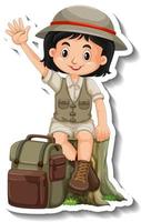 Girl in safari outfit cartoon character sticker vector