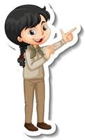 Safari girl with pointing pose cartoon character sticker vector