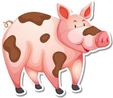 pegatina de dibujos animados de animales de granja de cerdo sucio vector