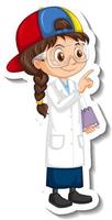 Scientist girl cartoon character sticker vector