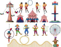 Set of amusement park elements isolated vector