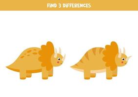 Find 3 differences between two cute dinosaurs. vector