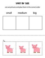 Sort pictures by size. Educational worksheet for kids. vector