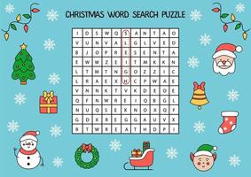 Christmas word search puzzle for preschool kids. vector