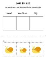 ordenar las imágenes por tamaño. hoja de trabajo educativa para niños. vector