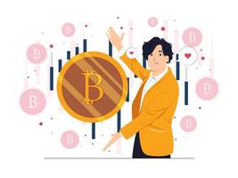 criptomoneda y tecnología blockchain, inversión y comercio de dinero digital, ilustraciones del concepto de bitcoin vector