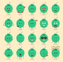 Colorful Cute Coconut Cartoon Set with Various Expression vector