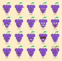 Colorful Cute Grape Cartoon Set with Various Expression vector