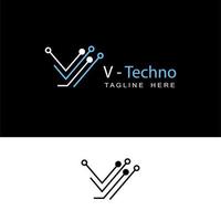 technology circuit letter v initial logo template design vector