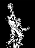 Vintage retro illustration of player run and do dribble black and white vector