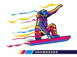 Ilustración colorida del deporte de snowboard con movimiento de snowboarder vector
