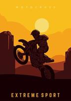 Ilustración de vector de sol de silueta de cartel de diseño de motocross