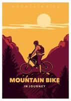 bicicleta de montaña en viaje, cartel estilo vintage vector