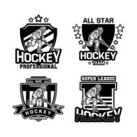 Insignia del logotipo de hockey sobre hielo para equipo profesional en blanco y negro. vector