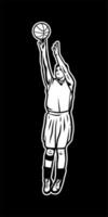 Vintage retro illustration of player do jump shots black and white