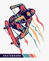 Ilustración de arte colorido patinador saltando con efecto de movimiento vector