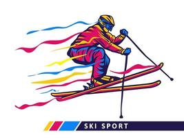 colorful ski sport illustration with skier motion vector
