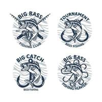 conjunto de logo de pesca de lobina negra, torneo de club, captura grande, insignia de emblema vintage