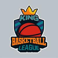 Rey de la insignia de la liga de baloncesto o letrero o emblema en estilo profesional moderno para el logotipo del equipo y el evento vector