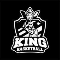 king of basketball modern professional logo badge or sign identity black and white vector