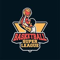 jugador haciendo tiro en la superliga de baloncesto para ganar el partido. emblema deportivo o insignia para los logotipos de tu equipo vector