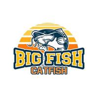 big fish catfish jump with background sun set for logo badge symbol sign fishing club. can also be used on t shirts vector