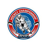 Hockey championship 2020 badge template with hockey player illustration vector