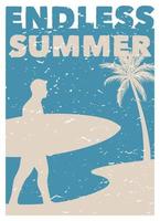 Endless summer surfing vintage retro poster template vector