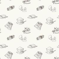 Baking Ingredients Seamless Pattern. Hand drawn food sketches ornament for background, wrapping paper, wallpaper, bakery menu design and decoration vector
