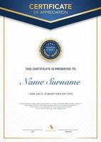 diploma certificate template blue and gold color with luxury and modern style vector image, suitable for appreciation.  Vector illustration.