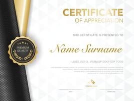 Plantilla de certificado negro y dorado con imagen de estilo de lujo. diploma de diseño geométrico moderno. vector eps10