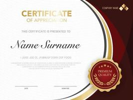 diploma certificate template red and gold color with luxury and modern style vector image.