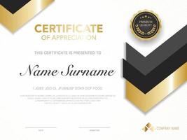 Plantilla de certificado de diploma en color negro y dorado con imagen vectorial de lujo y estilo moderno. vector