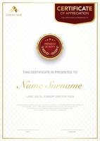 diploma certificate template red and gold color with luxury and modern style vector image, suitable for appreciation.  Vector illustration.