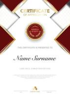 diploma certificate template red and gold color with luxury and modern style vector image, suitable for appreciation.  Vector illustration.