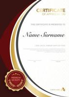 diploma certificate template red and gold color with luxury and modern style vector image, suitable for appreciation.  Vector illustration.