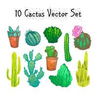 conjunto de cactus aislados dibujados a mano vector