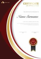 diploma certificate template red and gold color with luxury and modern style vector image, suitable for appreciation.  Vector illustration.