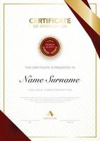 diploma certificate template red and gold color with luxury and modern style vector image, suitable for appreciation.  Vector illustration.