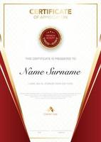 diploma certificate template red and gold color with luxury and modern style vector image, suitable for appreciation.  Vector illustration.