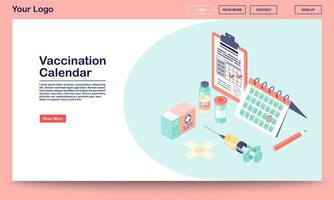 Vaccination calendar webpage vector template with isometric illustration. Flu, hepatitis diseases prevention. Immunization services. Website interface design. Webpage, mobile app 3d concept