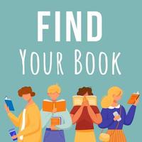 Find your book social media post mockup. Bookcrossing. Bookshop. Advertising web banner design template. Social media booster, content layout. Promotion poster, print ads with flat illustrations vector
