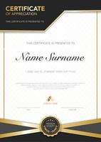 diploma certificate template black and gold color with luxury and modern style vector image, suitable for appreciation.  Vector illustration.