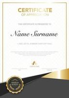 diploma certificate template black and gold color with luxury and modern style vector image, suitable for appreciation.  Vector illustration.