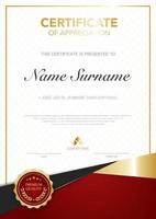 diploma certificate template red and gold color with luxury and modern style vector image, suitable for appreciation.  Vector illustration.