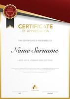 diploma certificate template red and gold color with luxury and modern style vector image, suitable for appreciation.  Vector illustration.